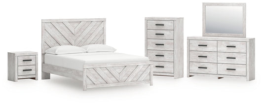Cayboni Queen Panel Bed with Mirrored Dresser, Chest and Nightstand