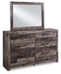 Derekson Queen/Full Panel Headboard Bed with Mirrored Dresser, Chest and Nightstand