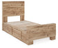 Hyanna Twin Panel Bed with 1 Side Storage, Dresser, Mirror, Chest and Nightstand
