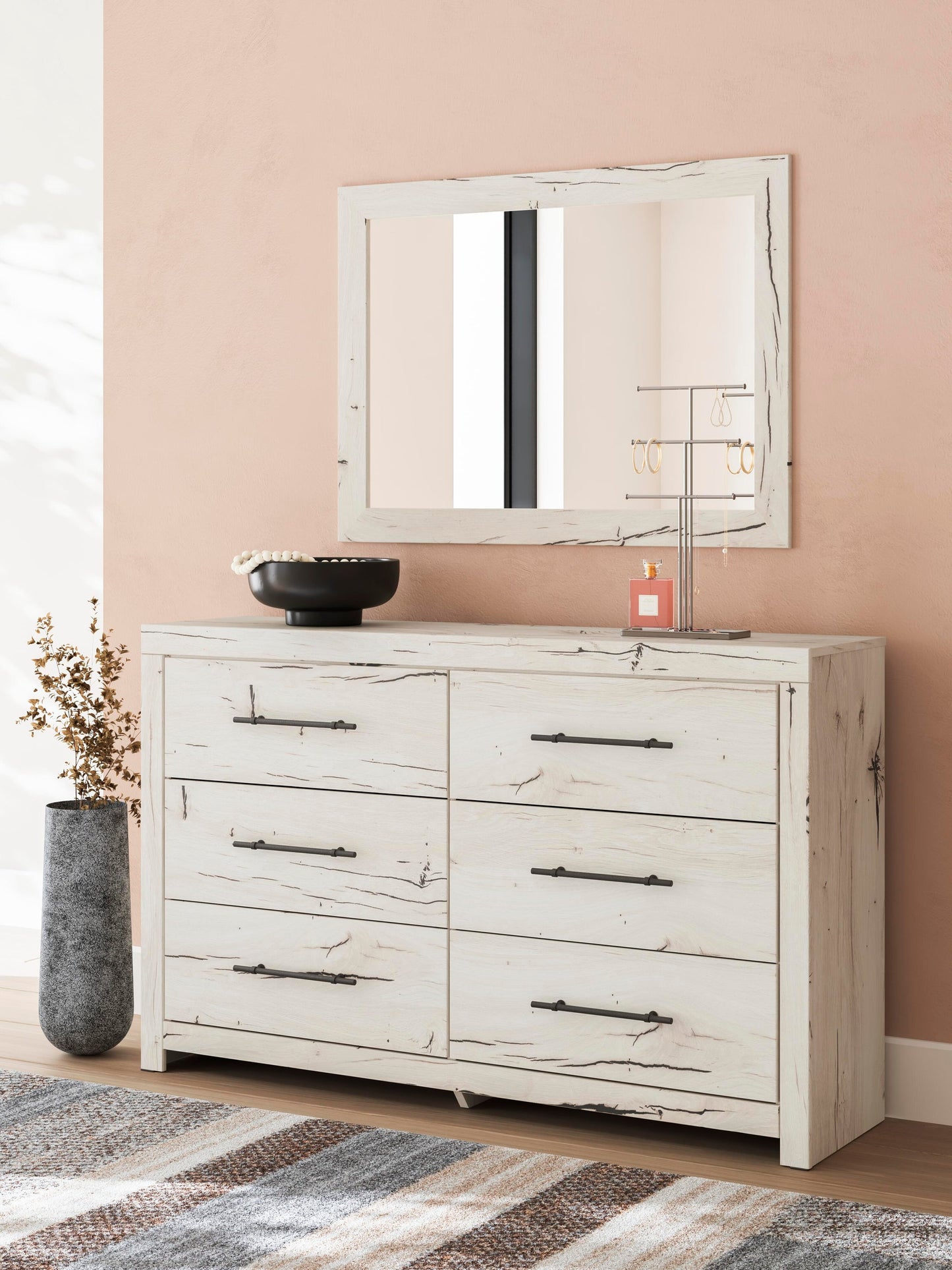 Lawroy Twin Panel Bed with Storage, Dresser and Mirror