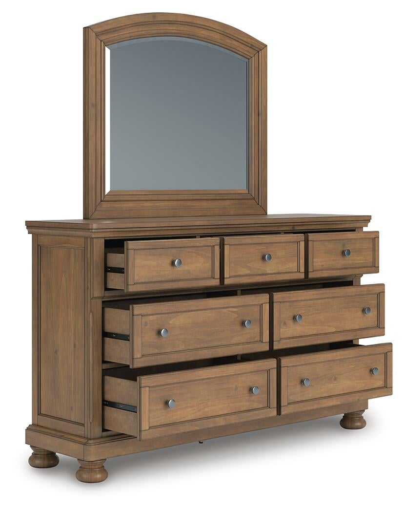 Feddinger California King Storage Sleigh Bed with Mirrored Dresser, Chest and Nightstand