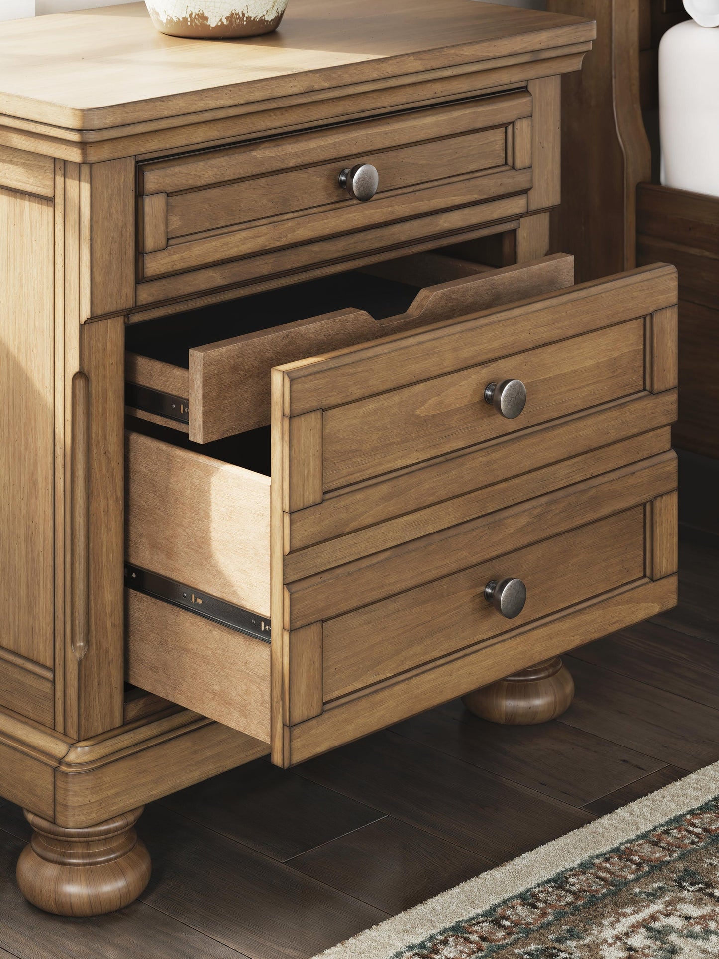 Feddinger King Storage Sleigh Bed with Mirrored Dresser and Nightstand