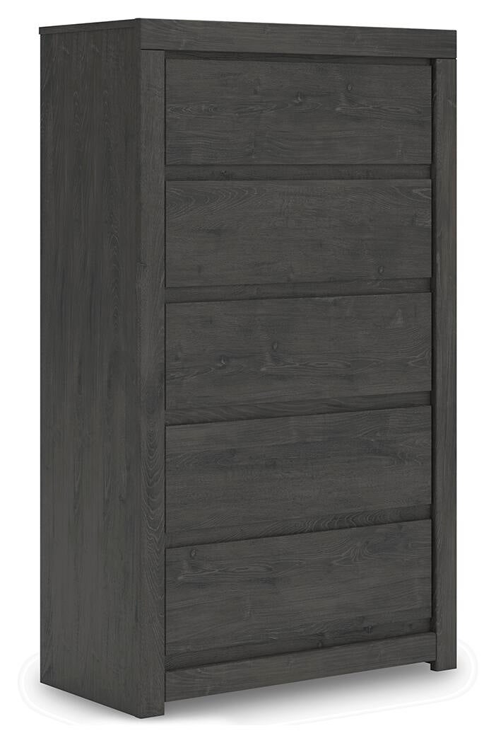 Fraluna King Panel Storage Bed, Dresser, Mirror, Chest and Nightstand