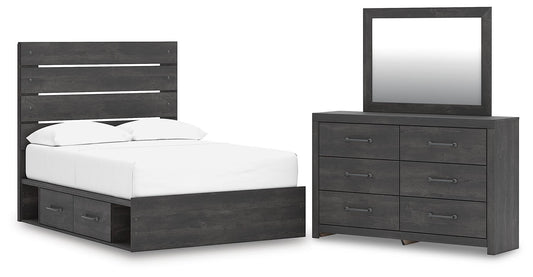 Hollivern Full Panel Bed with Storage, Dresser and Mirror