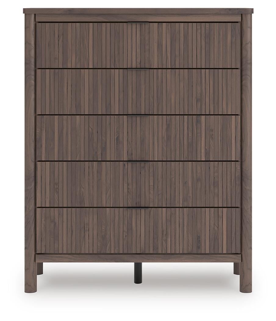 Pamytta Queen Upholstered Panel Platform Bed, Dresser, Mirror, Chest and Nightstand
