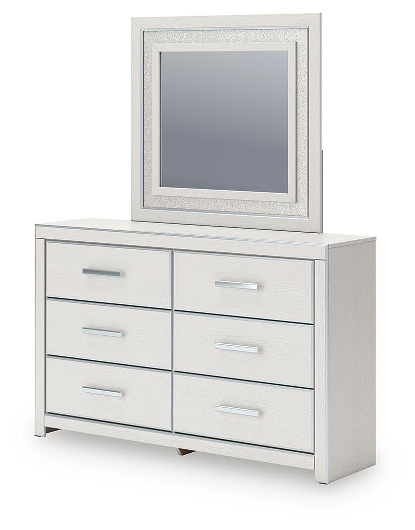 Zuraleus Queen Upholstered Panel Platform Bed, Dresser and Mirror