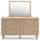 Cielden King Upholstered Bed with Roll Slats, Dresser and Mirror