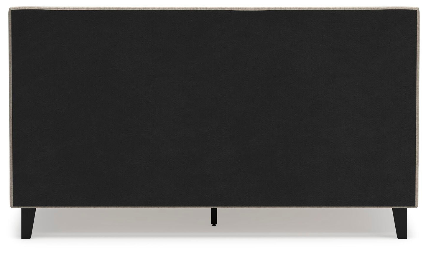 Cielden California King Upholstered Bed with Roll Slats, Dresser, Mirror and Nightstand