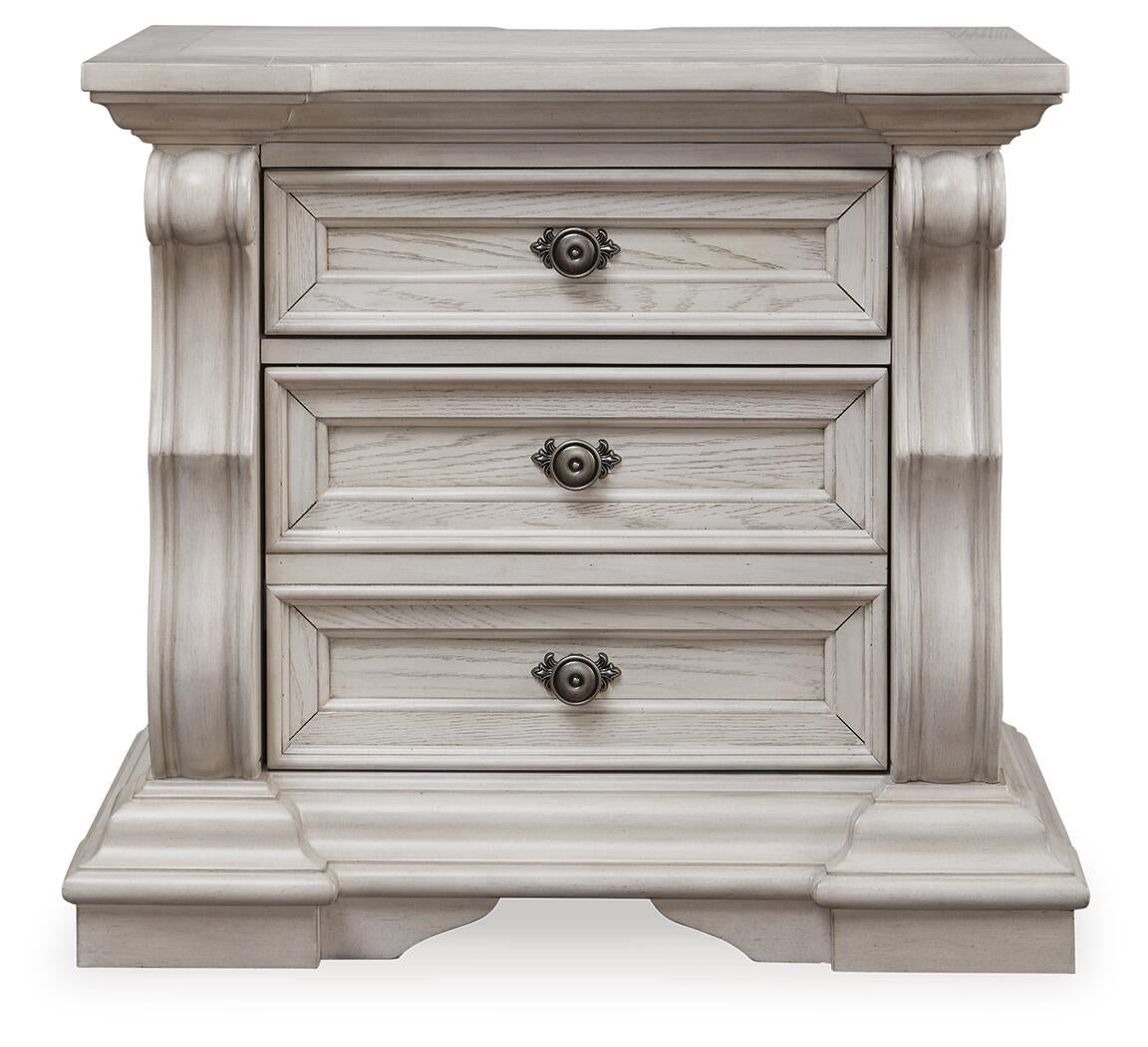 Bruchandi King Upholstered Panel Bed with Mirrored Dresser and Nightstand