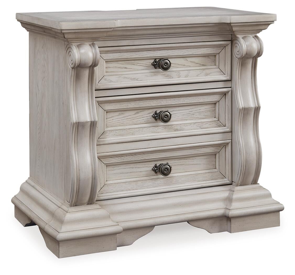 Bruchandi King Upholstered Panel Bed with Mirrored Dresser and Nightstand