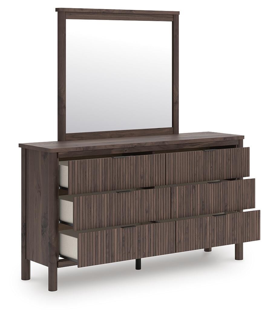 Pamytta Full Upholstered Panel Bed, Dresser, Mirror and Nightstand