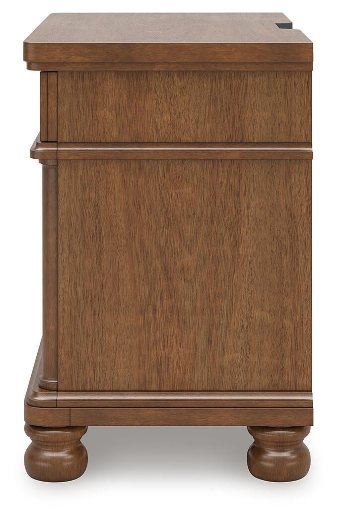 Rowlenstown Queen Poster Bed with Mirrored Dresser and Nightstand