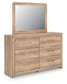 Kinlanni Queen Upholstered Panel Bed, Dresser, Mirror and Nightstand