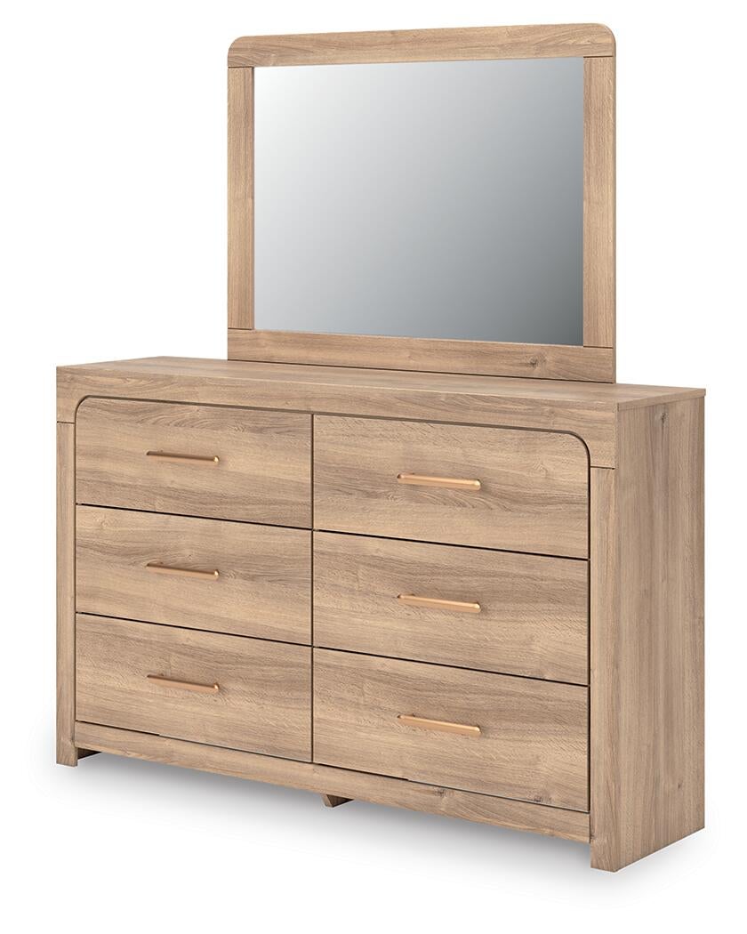 Kinlanni Queen Upholstered Platform Bed, Dresser, Mirror and Nightstand