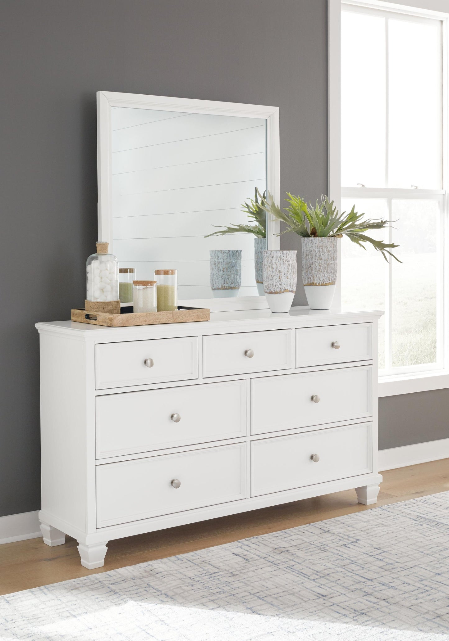 Fortman Queen Panel Storage Bed with Mirrored Dresser and Nightstand